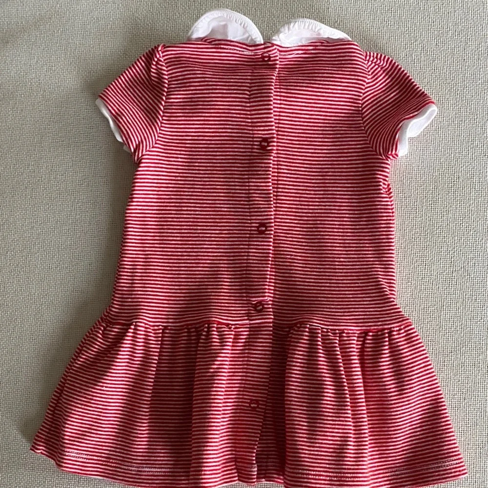 Petit Bateau Red and White Striped Dress with Peter Pan Collar